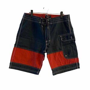 Surf By Double RL RRL Mens Board Shorts Swim Blue Red Drawstring 100% Cotton 34